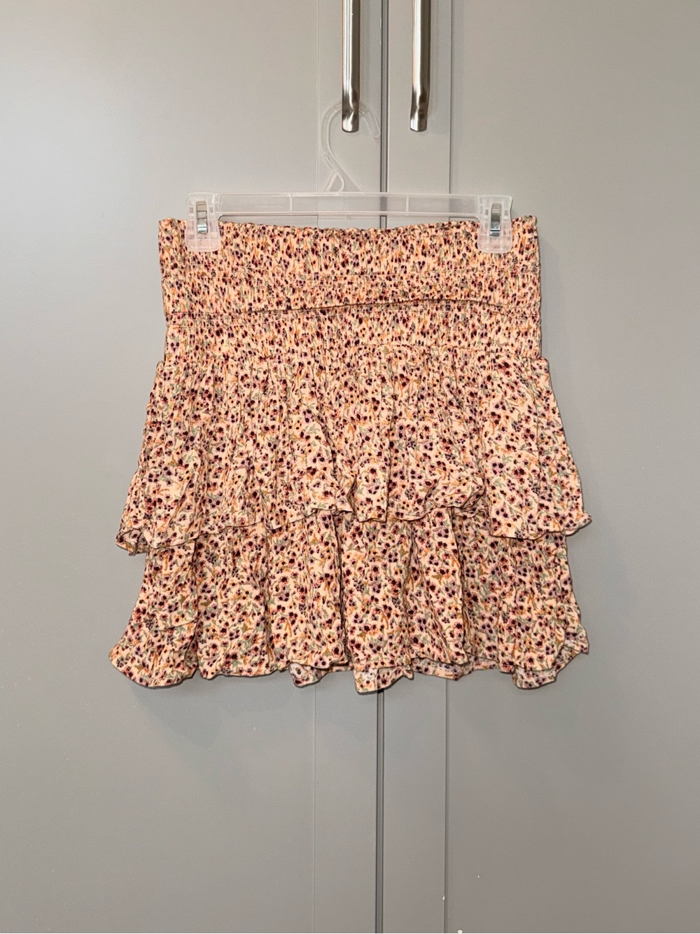 American Eagle Outfitters Ruffle Tiered Mini Skirt - Orange & Pink Floral Print